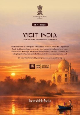 Official Embassy of India invitation and Visit India tourism promotion announcement, Riyadh, 15 January 2026